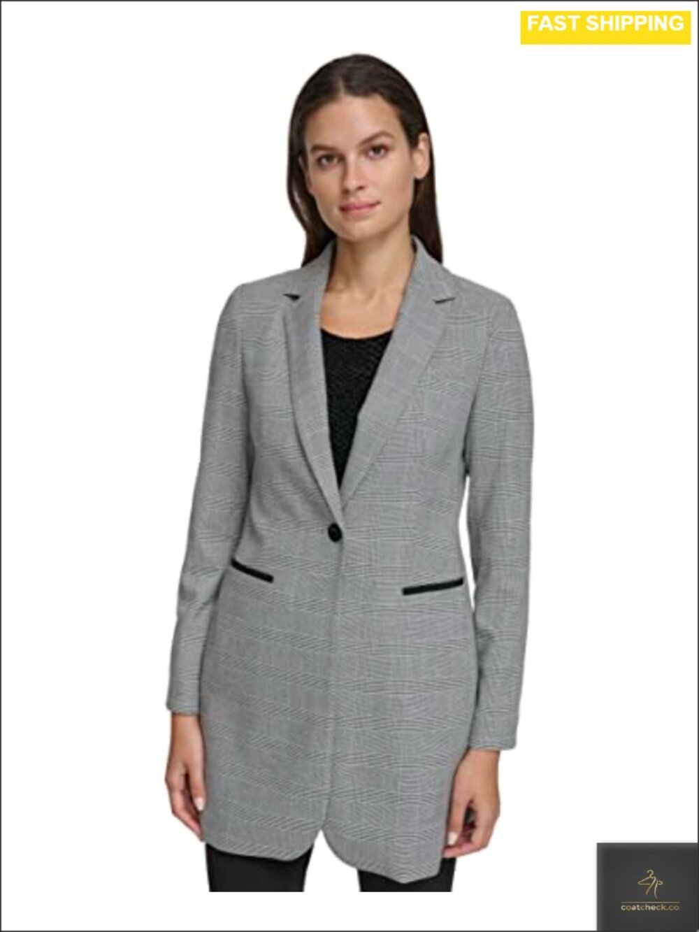 Tommy Hilfiger Long Plaid Fitted Single Button Blazer Tailored